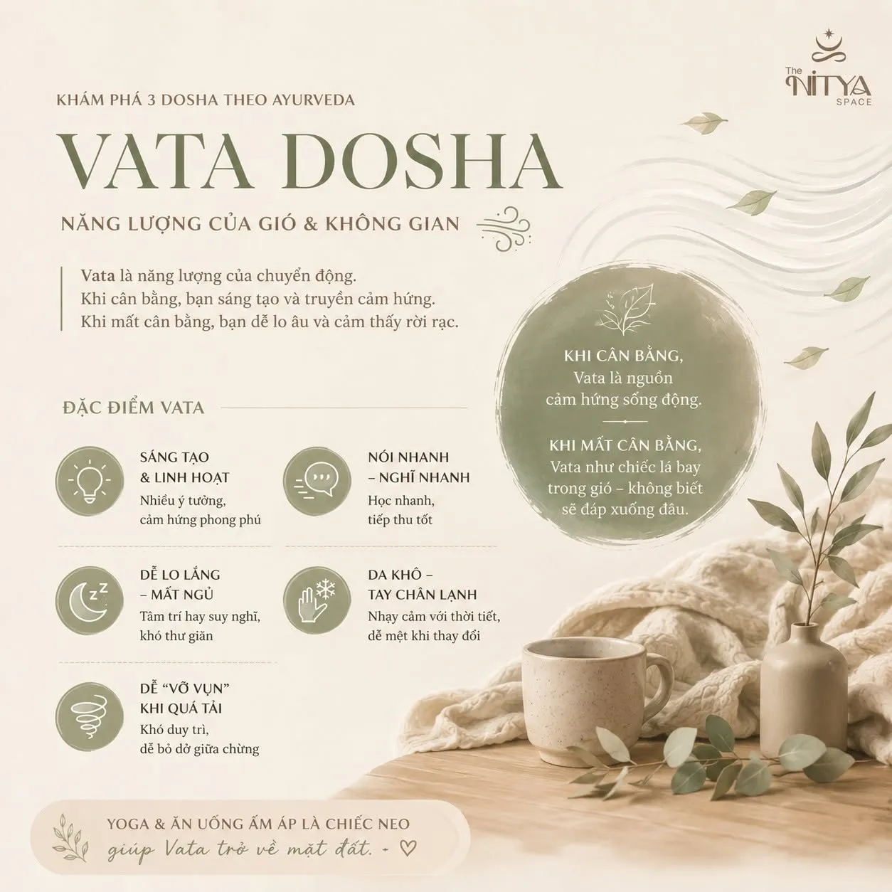 Vata Dosha là gì? Dấu hiệu mất cân bằng & cách neo lại